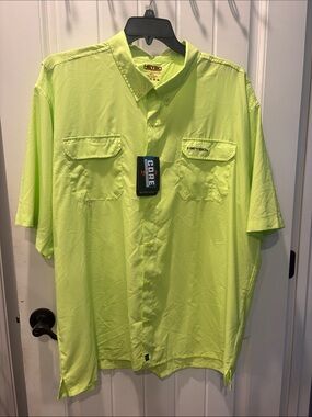 Men’s HeyBo BACA grande Short-Sleeve fishing Shirt in Neon Yellow XXL NWT